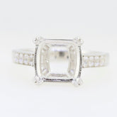 Sterling Silver semi mount ring setting with cushion 10x10mm for white topaz accents, customizable sizes available.